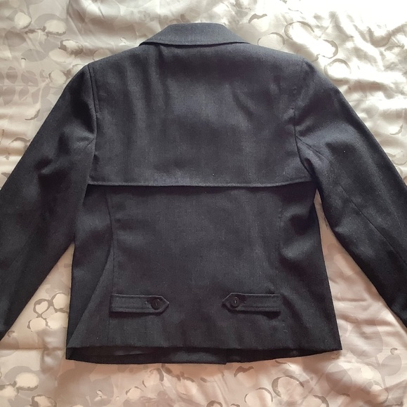 Harvé Benard Charcoal Grey Petite Military-Style Short Trench Wool Jacket - Picture 10 of 13